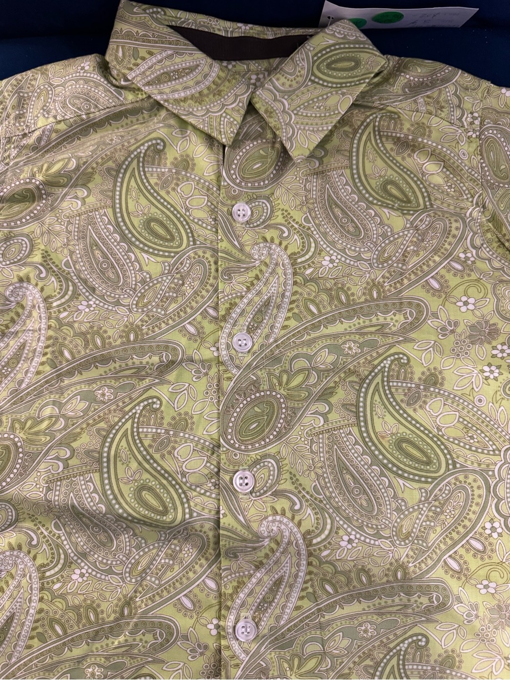New with Tag!! Kid Paisley Button-Down Shirt in Light Olive Green